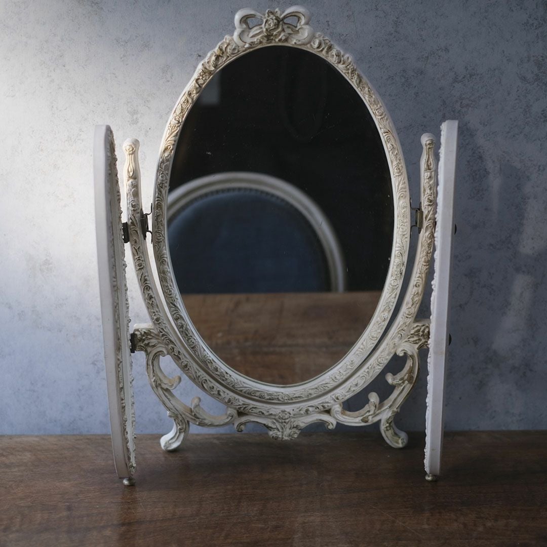 ヴィンテージ トリフォールドミラー オーバル卓上3面鏡 イギリス3