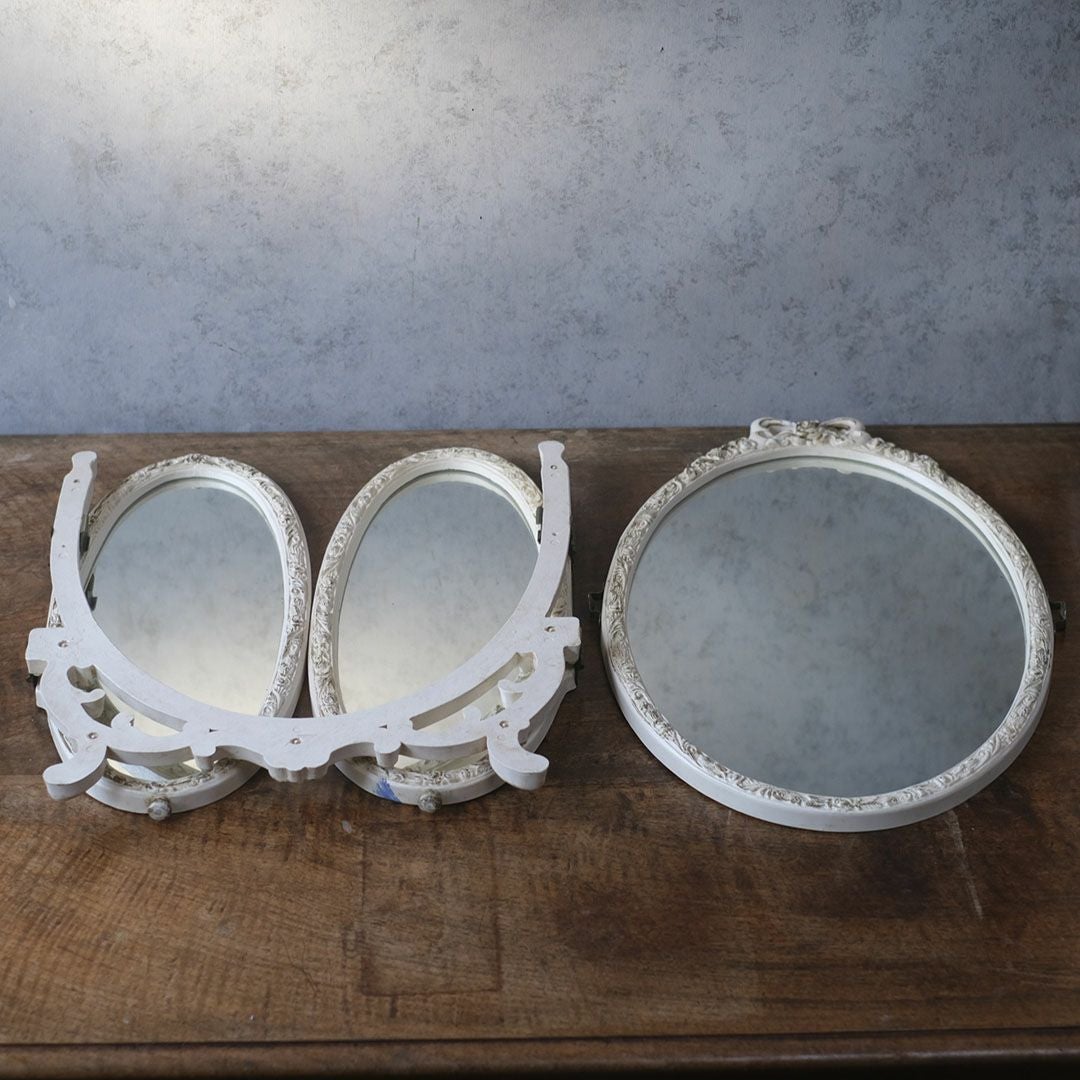ヴィンテージ トリフォールドミラー オーバル卓上3面鏡 イギリス4
