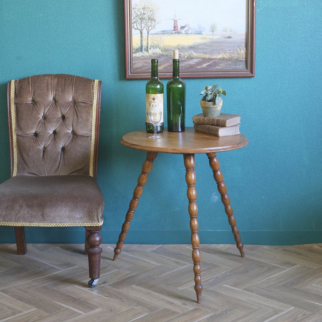 アンティークスモールテーブル イギリス ボビンターニングレッグ /アンティーク家具