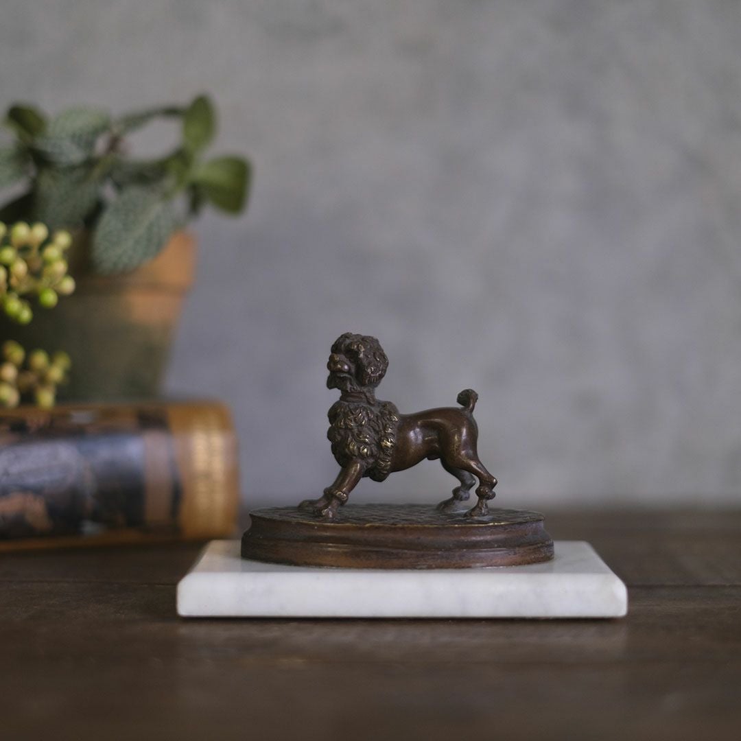 アンティーク ブロンズプードル イギリス アールデコ 大理石 小さな犬の置物 オブジェ1