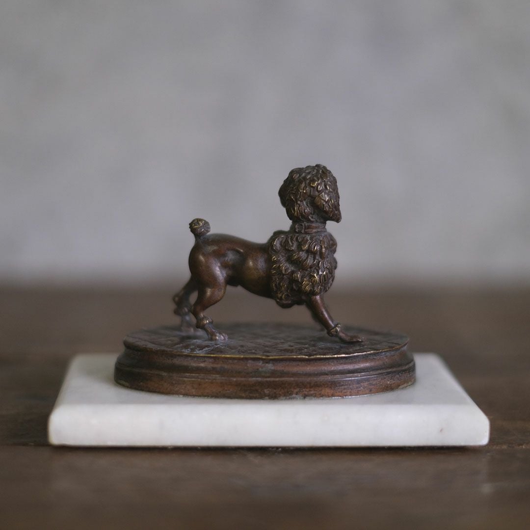 アンティーク ブロンズプードル イギリス アールデコ 大理石 小さな犬の置物 オブジェ4