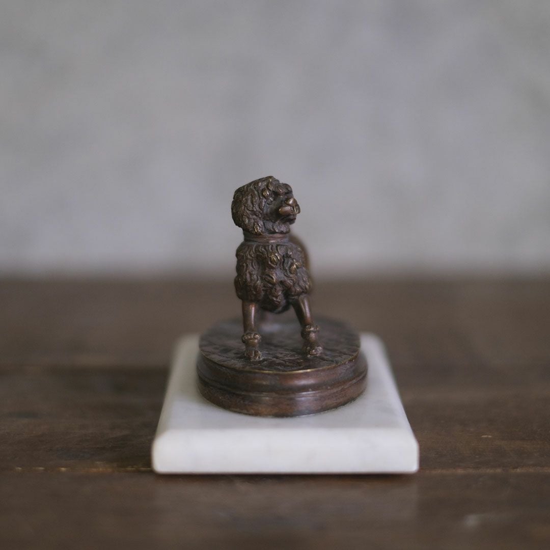アンティーク ブロンズプードル イギリス アールデコ 大理石 小さな犬の置物 オブジェ5