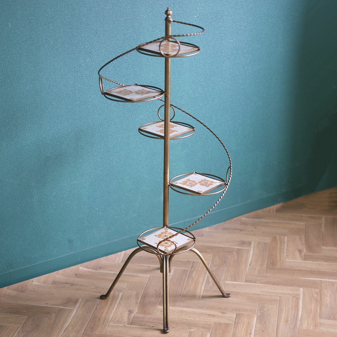 ヴィンテージフラワースタンド 螺旋状 花タイル イタリア