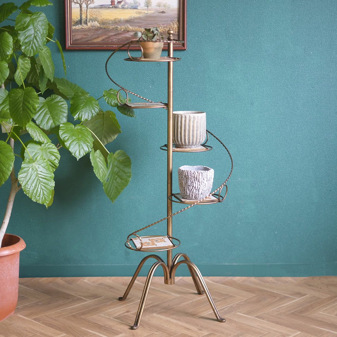 ヴィンテージフラワースタンド 螺旋状 花タイル イタリア1