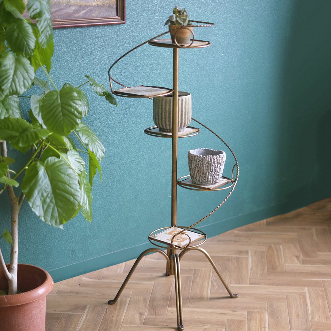 ヴィンテージフラワースタンド 螺旋状 花タイル イタリア2