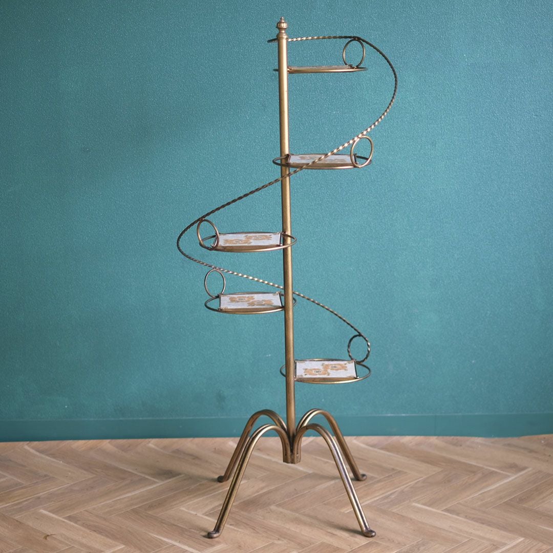 ヴィンテージフラワースタンド 螺旋状 花タイル イタリア3