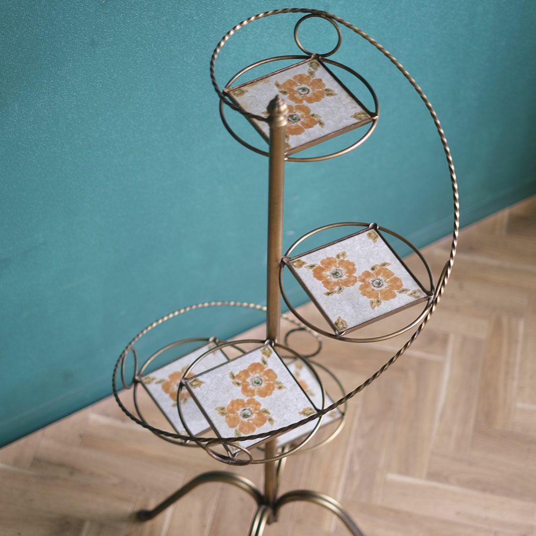 ヴィンテージフラワースタンド 螺旋状 花タイル イタリア4