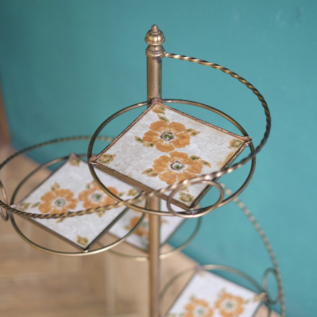 ヴィンテージフラワースタンド 螺旋状 花タイル イタリア5