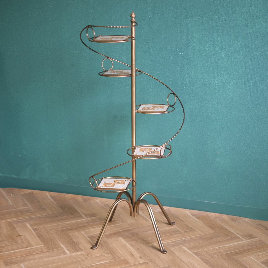 ヴィンテージフラワースタンド 螺旋状 花タイル イタリア6