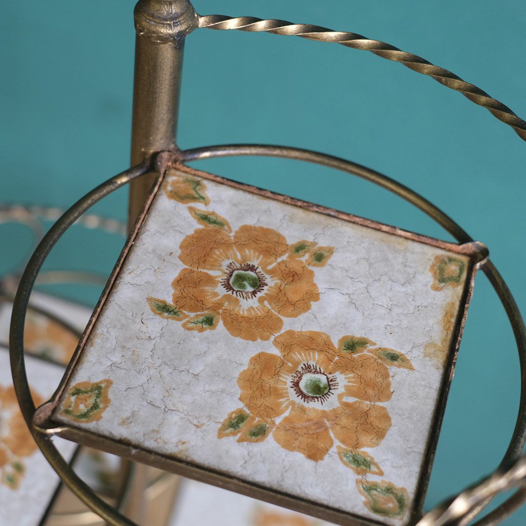 ヴィンテージフラワースタンド 螺旋状 花タイル イタリア7