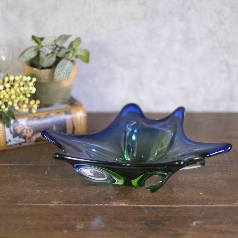 ヴィンテージムラーノガラスボウル MURANO イタリア ブルー ベネチアン 