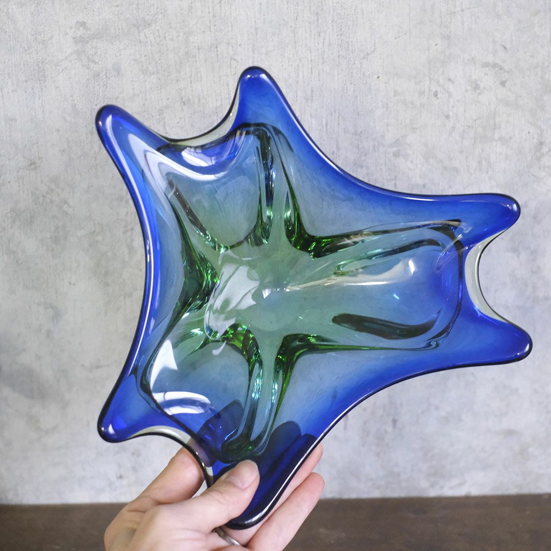 ヴィンテージMURANOガラスボウル イタリア ブルー ベネチアングラス4