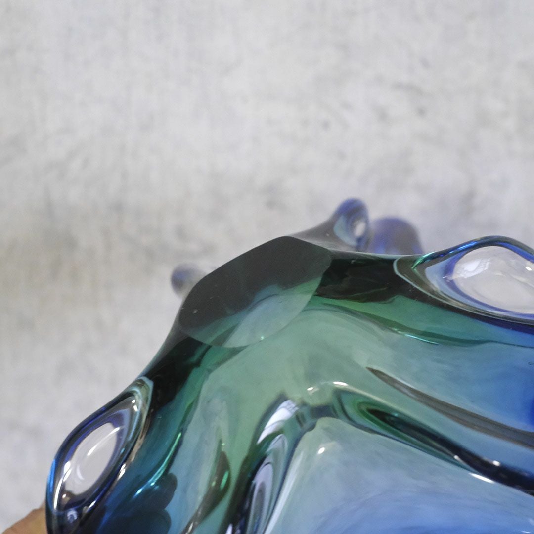 ヴィンテージMURANOガラスボウル イタリア ブルー ベネチアングラス7