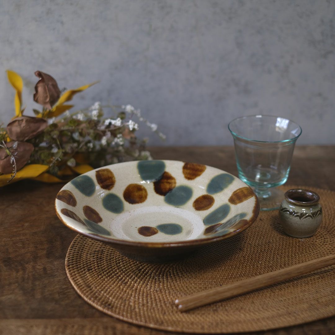 やちむん 沖縄 宮城正享 皿 22cm 青点打ち 読谷村北窯 一点物 の通販