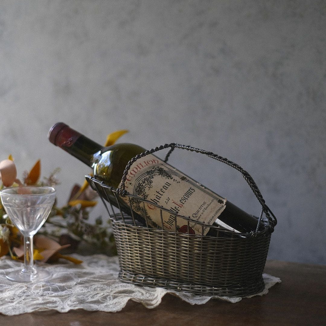 アンティーク 銀線細工ワインパニエ フランス シルバープレート製のワインボトルホルダー