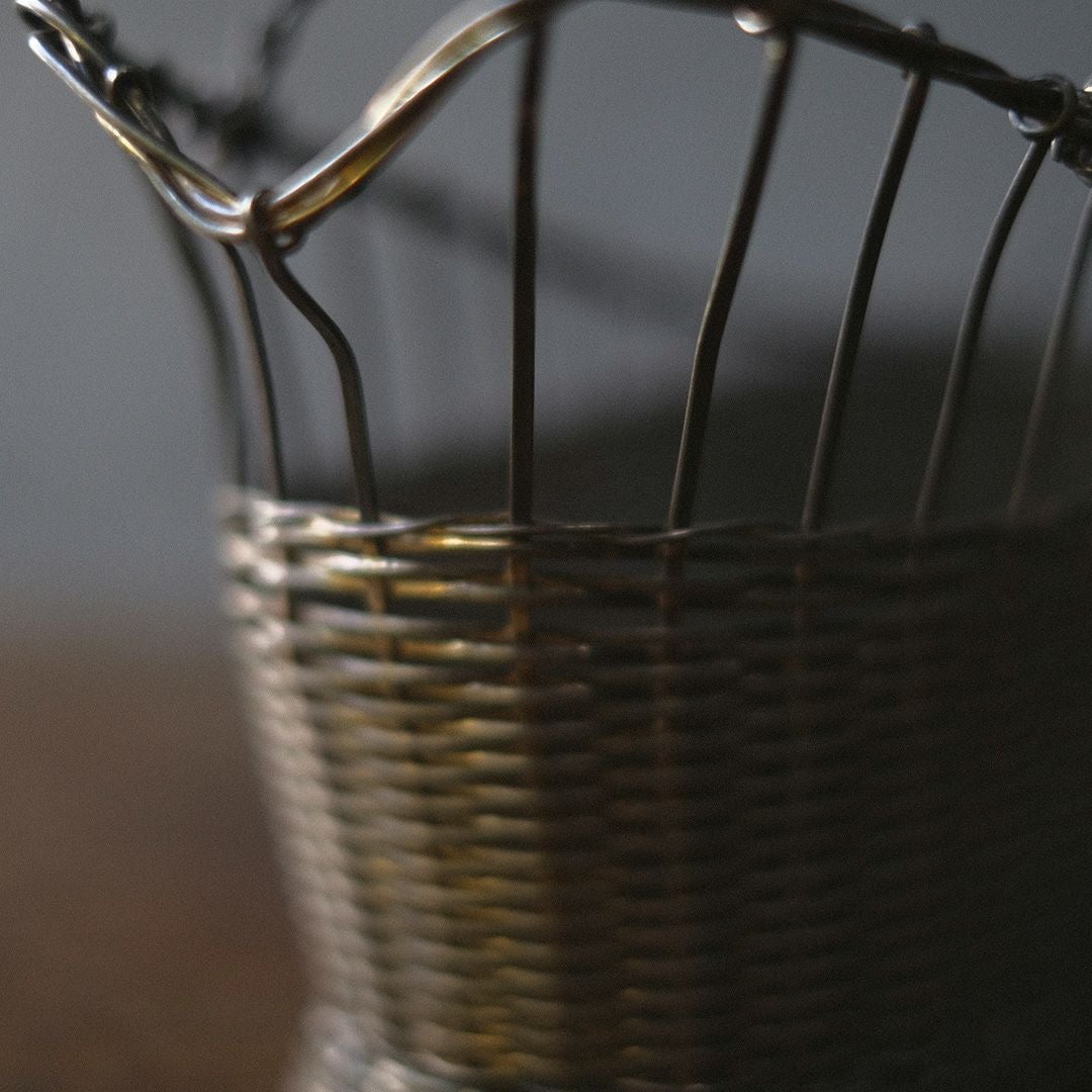 アンティーク 銀線細工ワインパニエ フランス シルバープレート製のワインボトルホルダー手編み