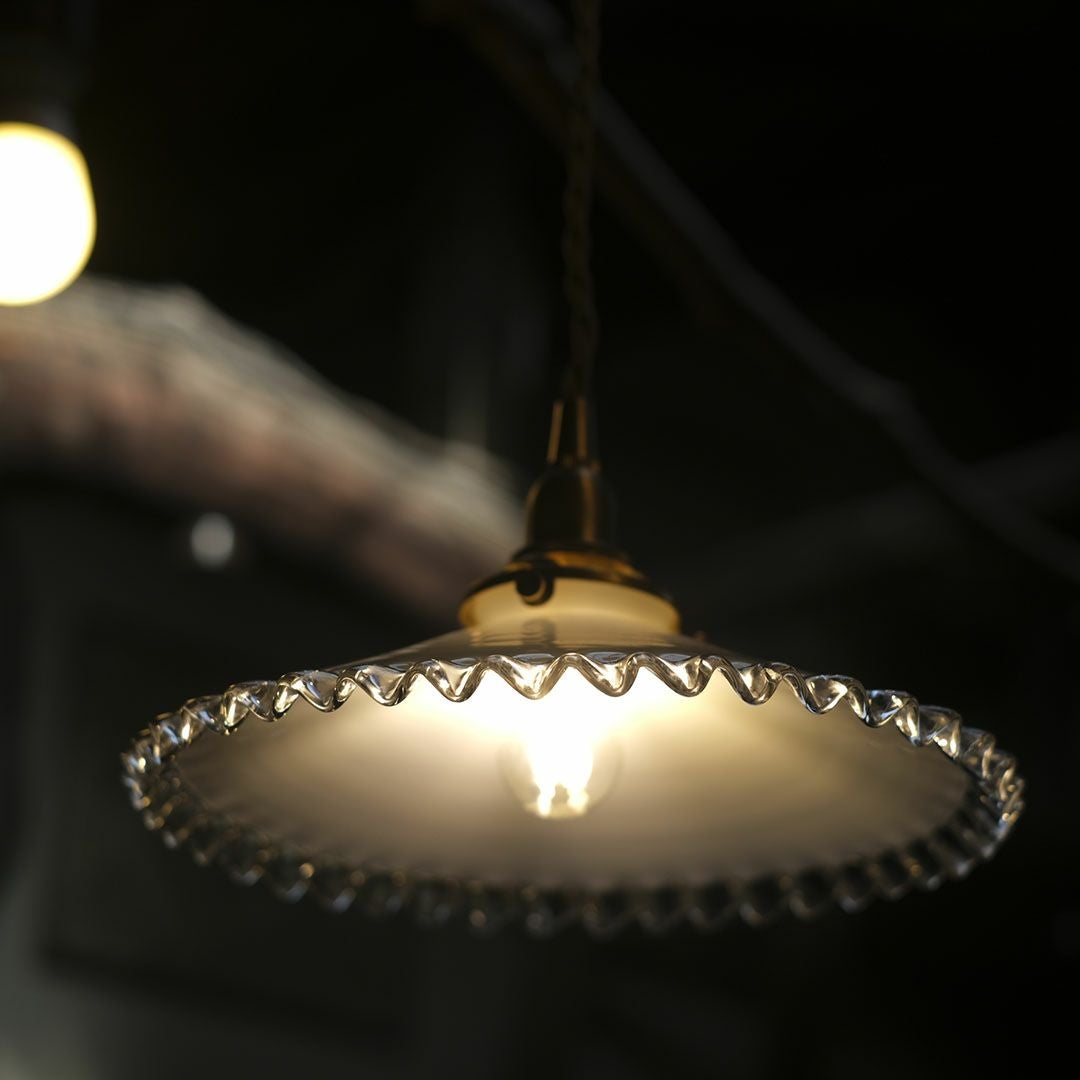 アンティーク ガラスシェードフリルランプ ミルクガラス 照明 灯具E17 シーリングカップ付属2