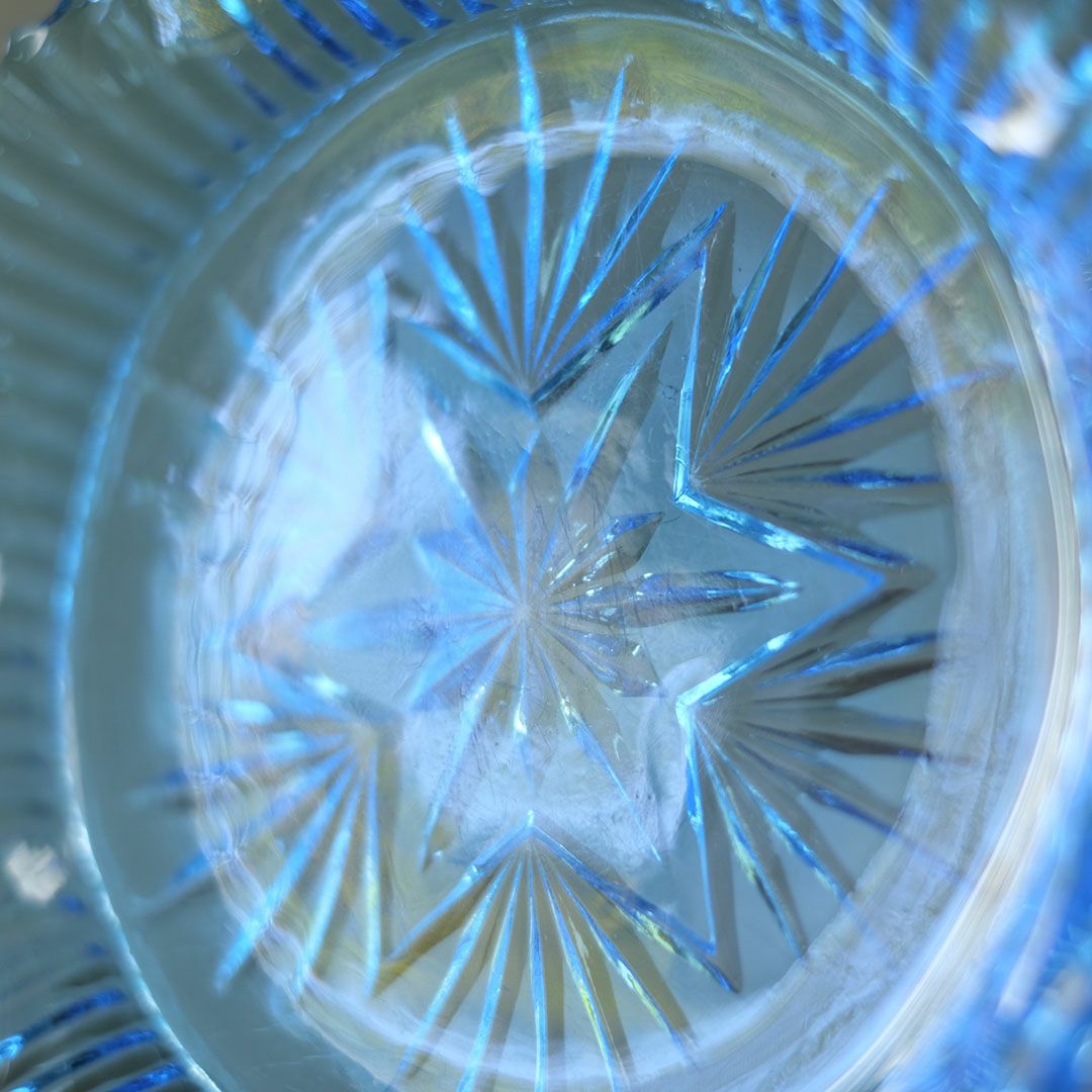 アンティーク ガラス皿 フリル ブルー イギリス 青いガラストレイ7