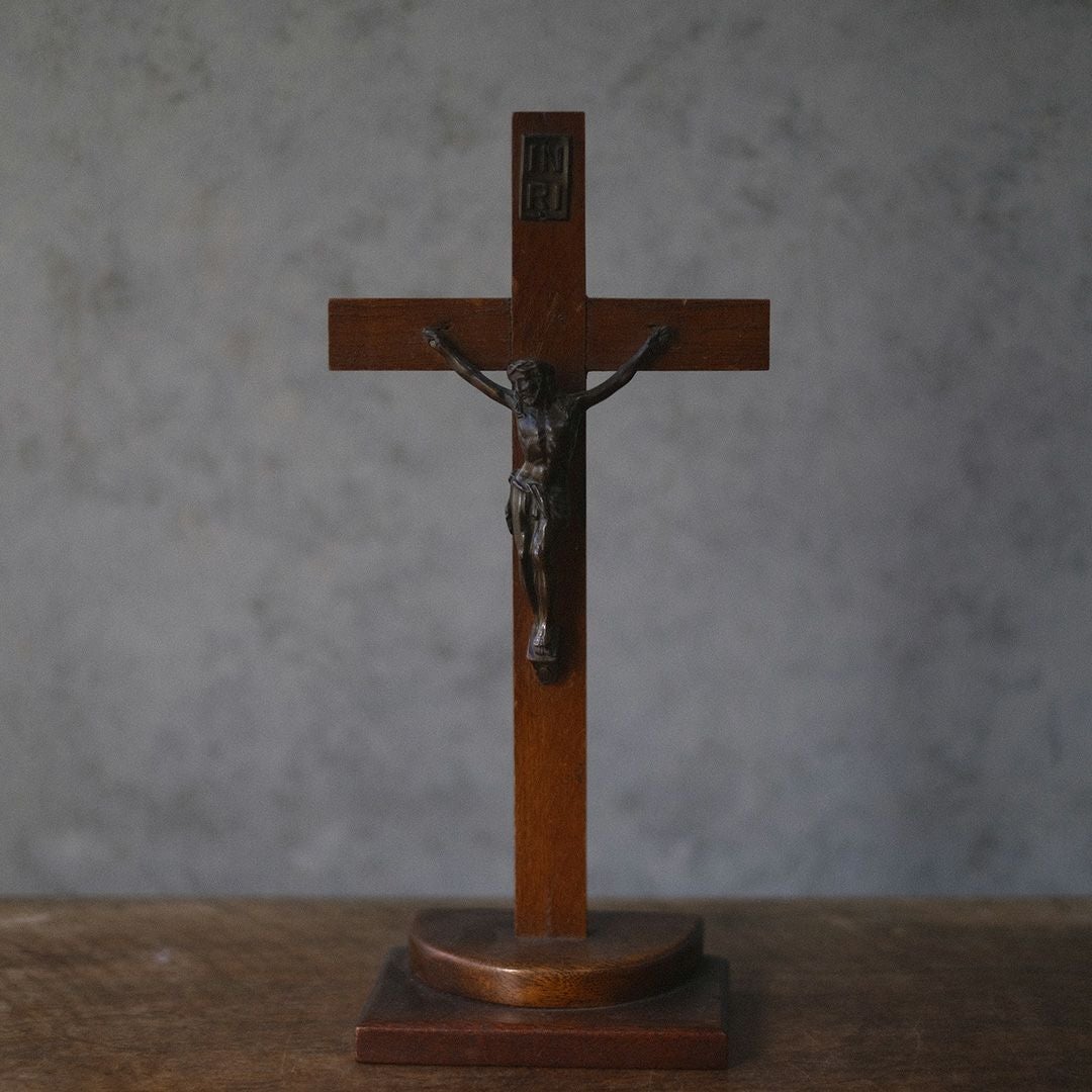 アンティーク 十字架 キリスト像 木製ベース 宗教小物 フランス2