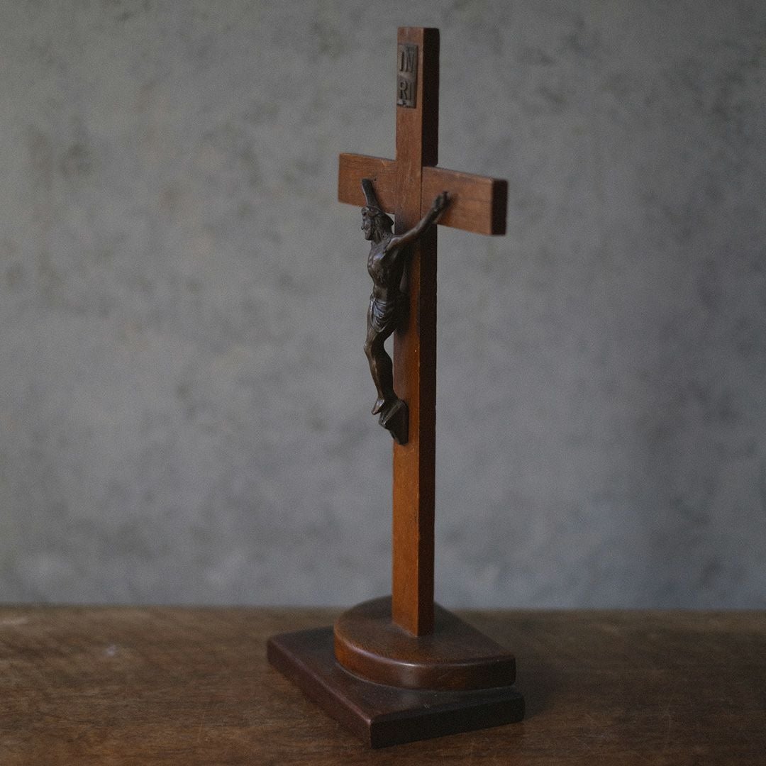 アンティーク 十字架 キリスト像 木製ベース 宗教小物 フランス3