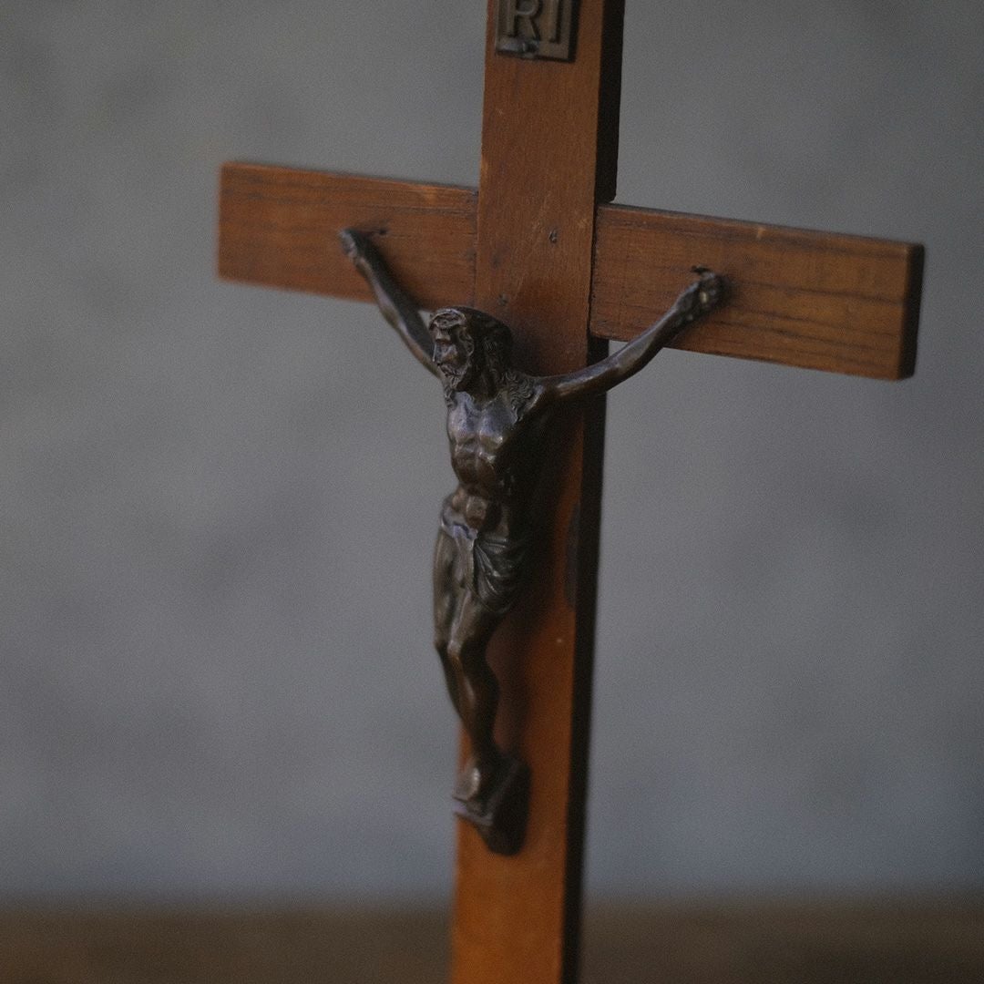 アンティーク 十字架 キリスト像 木製ベース 宗教小物 フランス4