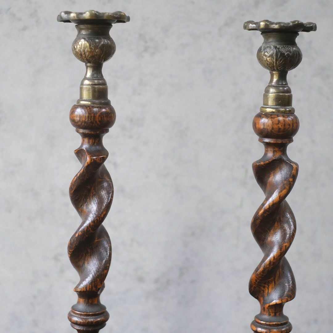 アンティークキャンドルスティックペア オーク イギリス 燭台 オブジェ2
