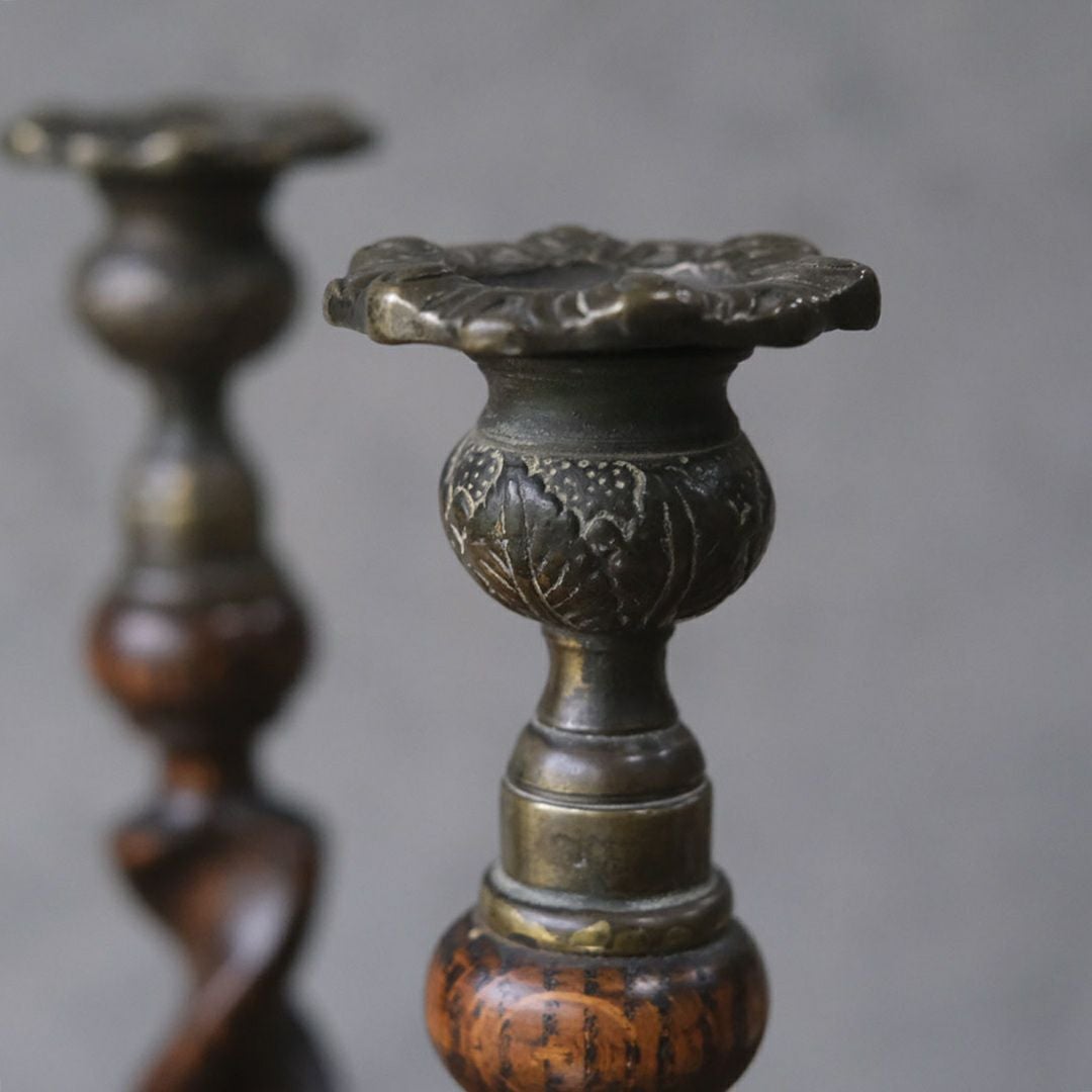 アンティークキャンドルスティックペア オーク イギリス 燭台 オブジェ4