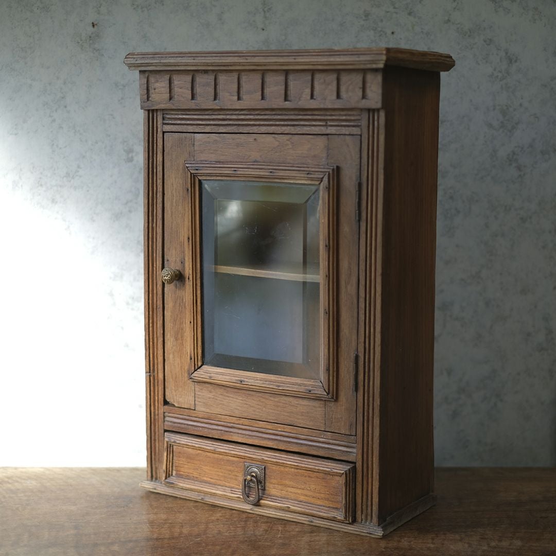 アンティーク スモールキャビネット 木製ガラスケース 面取りガラス