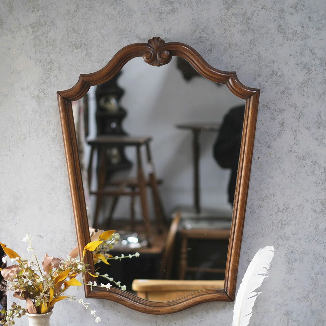 アンティークミラー シェルモチーフ 木製フレーム フランス1