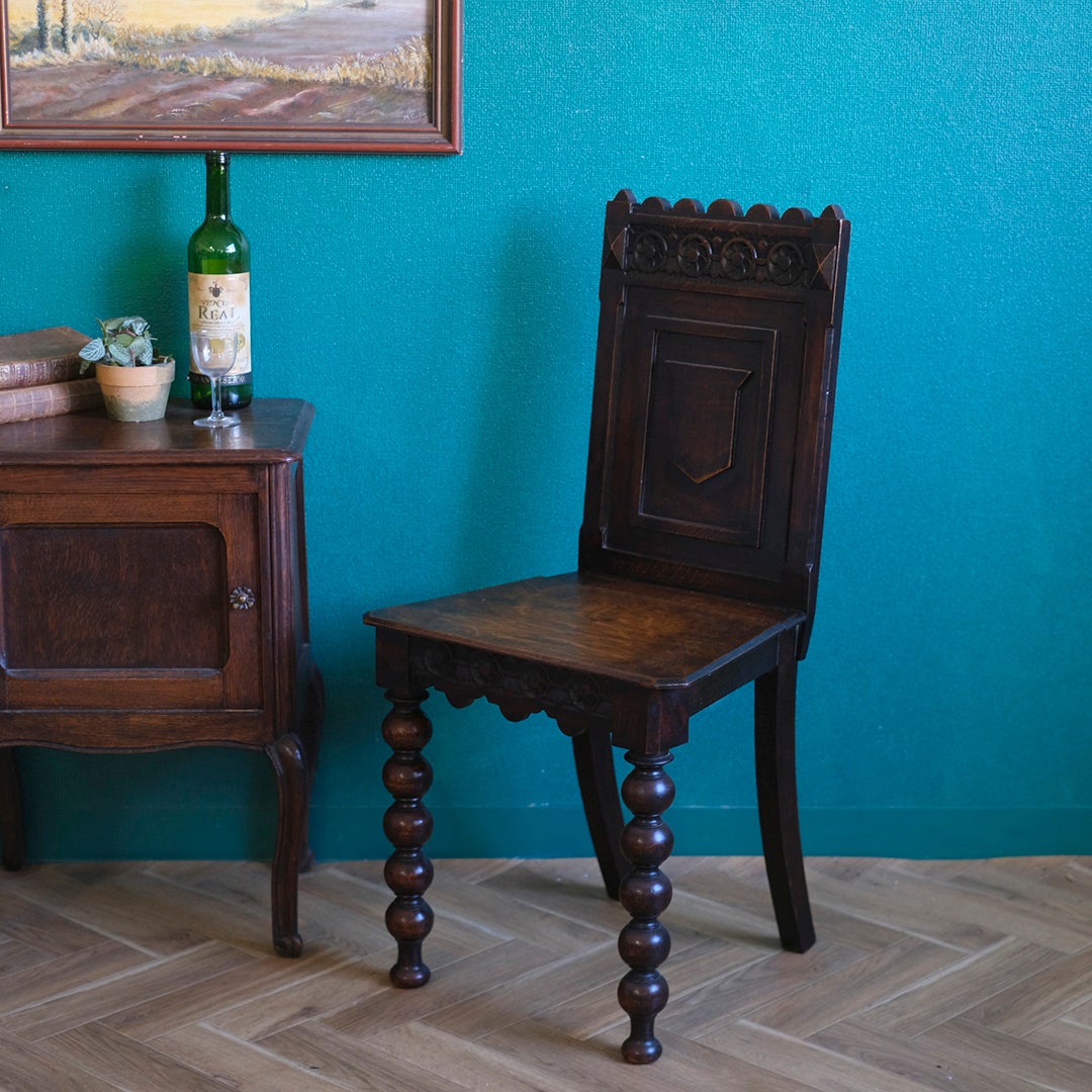 アンティーク ホールチェア イギリス オーク材 ボビンレッグの屋敷椅子