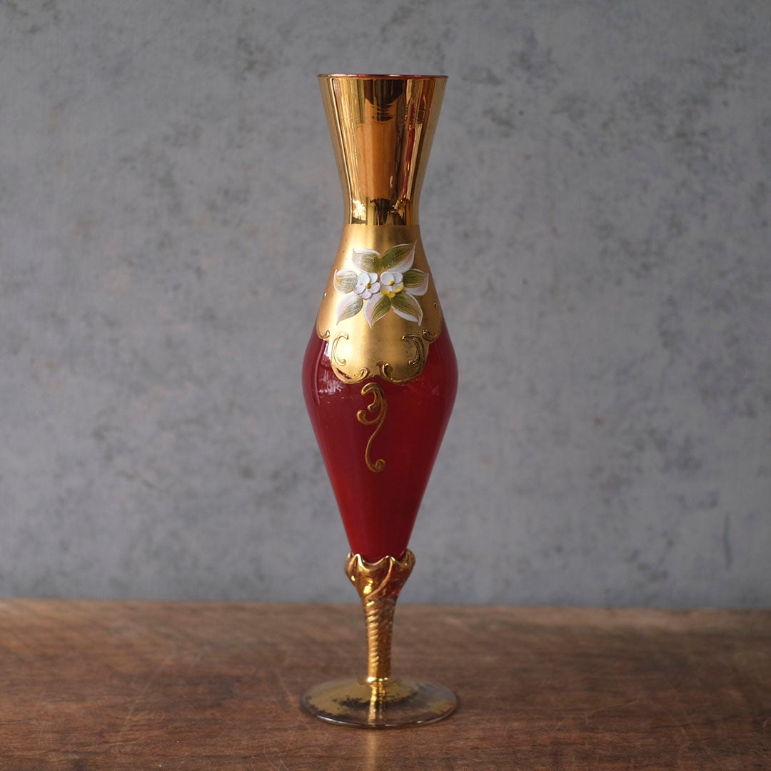ヴィンテージフラワーベース　エナメル彩と金彩の花文 花瓶 イタリア1