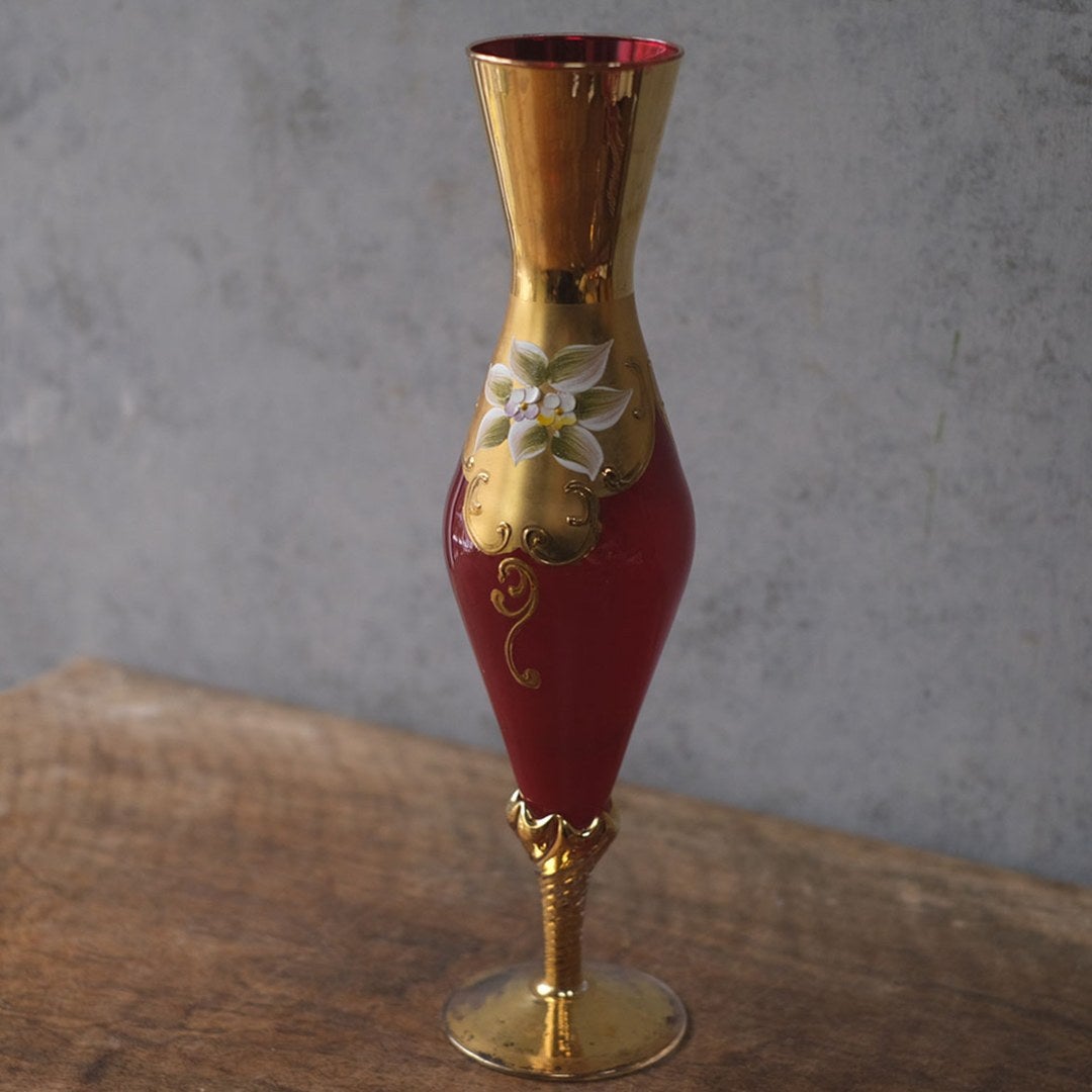 ヴィンテージフラワーベース　エナメル彩と金彩の花文 花瓶 イタリア2