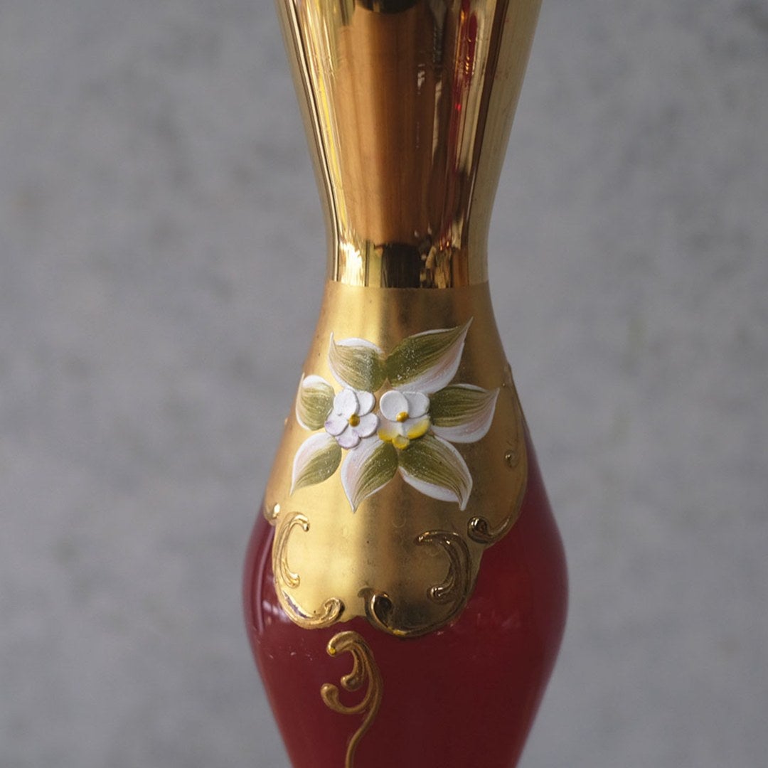 ヴィンテージフラワーベース　エナメル彩と金彩の花文 花瓶 イタリア3
