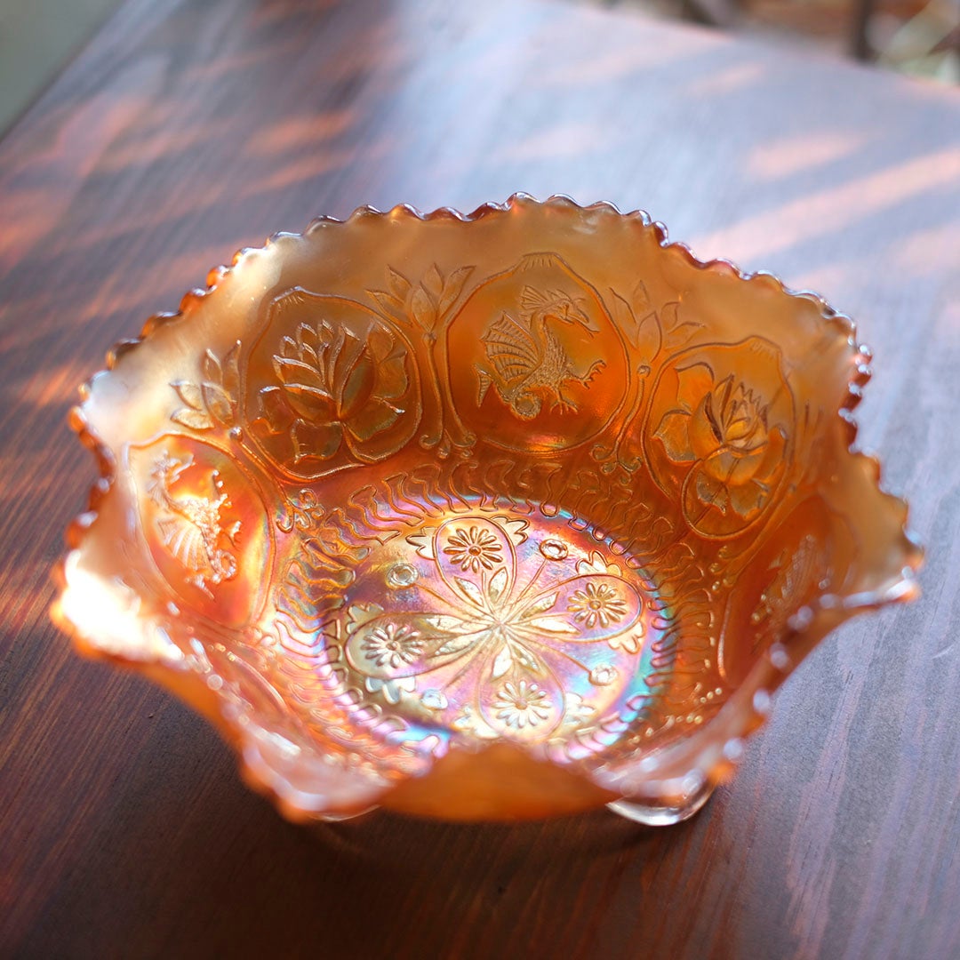 アンティークカーニバルボウル 琥珀色のマリーゴールド イギリス3