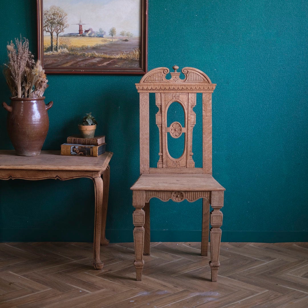 アンティーク ホールチェアD 剥離されたエントランスチェア 飾り椅子 オーク イギリス/アンティーク家具