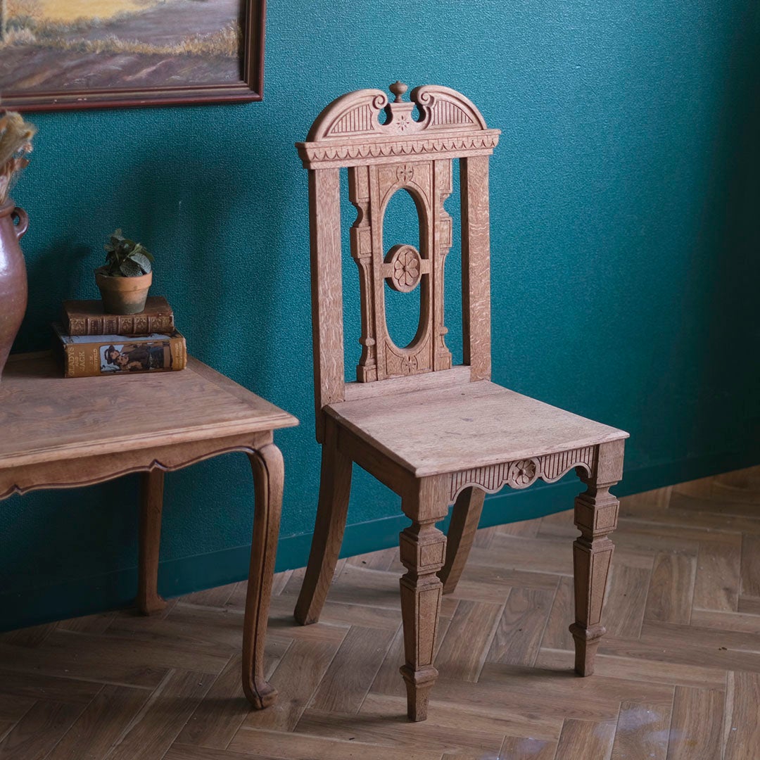 アンティーク ホールチェアD 剥離されたエントランスチェア 飾り椅子 オーク イギリス/アンティーク家具1