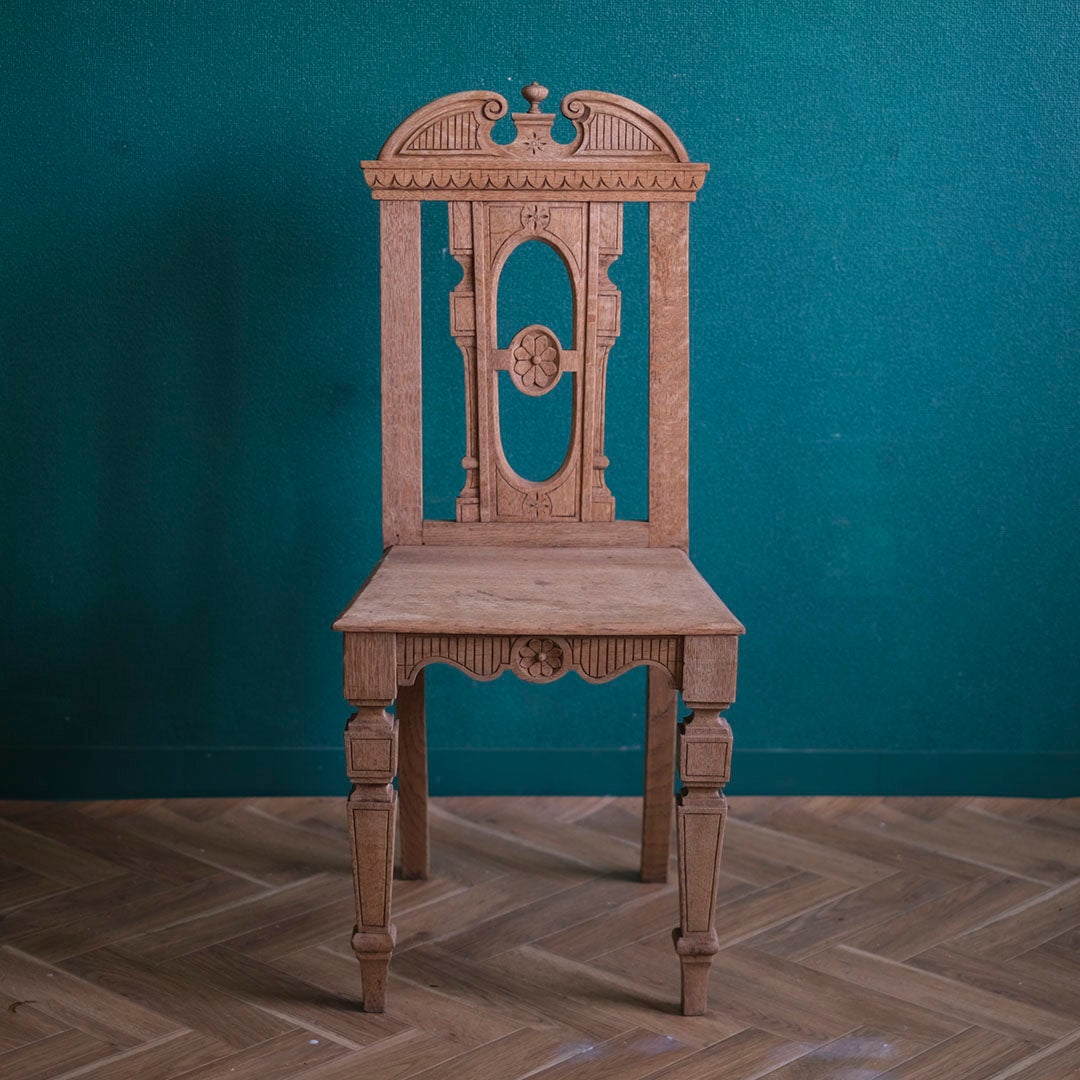 アンティーク ホールチェアD 剥離されたエントランスチェア 飾り椅子 オーク イギリス/アンティーク家具2