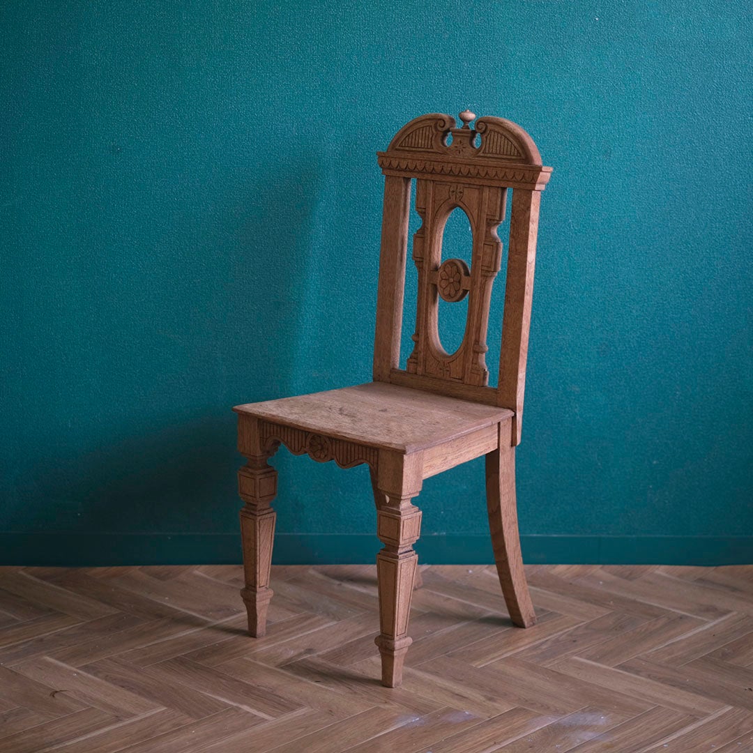 アンティーク ホールチェアD 剥離されたエントランスチェア 飾り椅子 オーク イギリス/アンティーク家具4