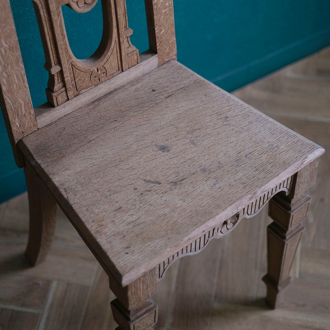 アンティーク ホールチェアD 剥離されたエントランスチェア 飾り椅子 オーク イギリス/アンティーク家具9