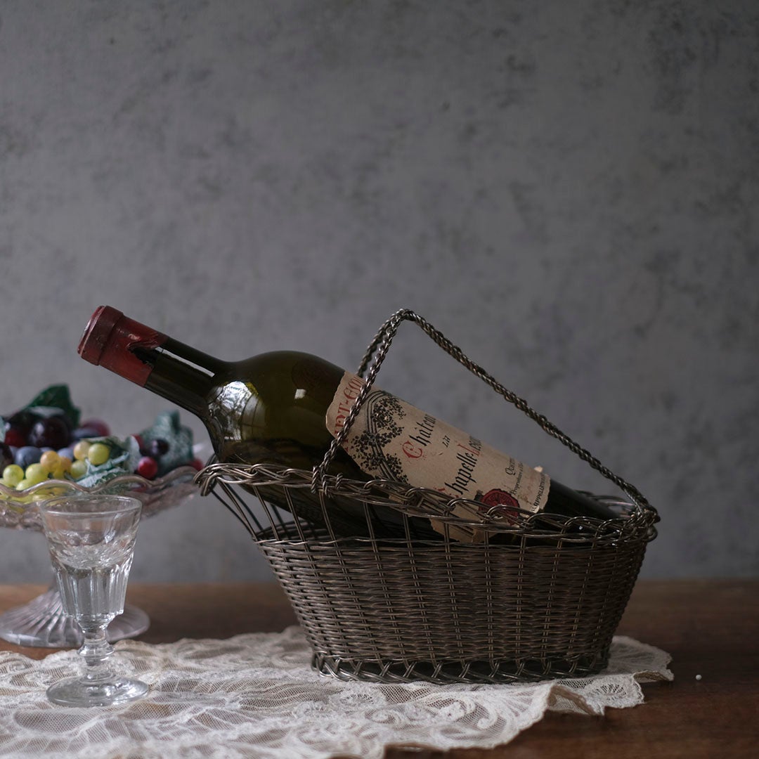 アンティーク 銀線細工ワインパニエ フランス シルバープレート製のワインボトルホルダー1