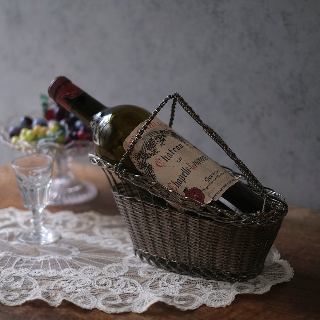 アンティーク 銀線細工ワインパニエ フランス シルバープレート製のワインボトルホルダー2