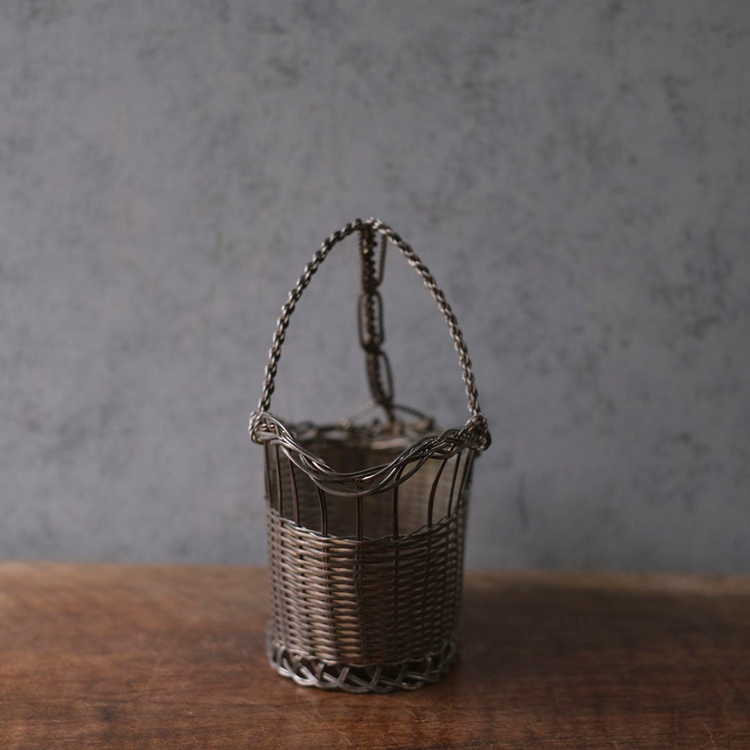 アンティーク 銀線細工ワインパニエ フランス シルバープレート製のワインボトルホルダー5