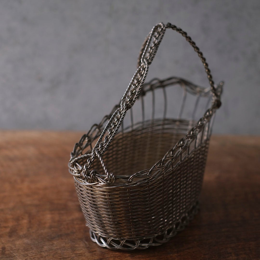 アンティーク 銀線細工ワインパニエ フランス シルバープレート製のワインボトルホルダー6