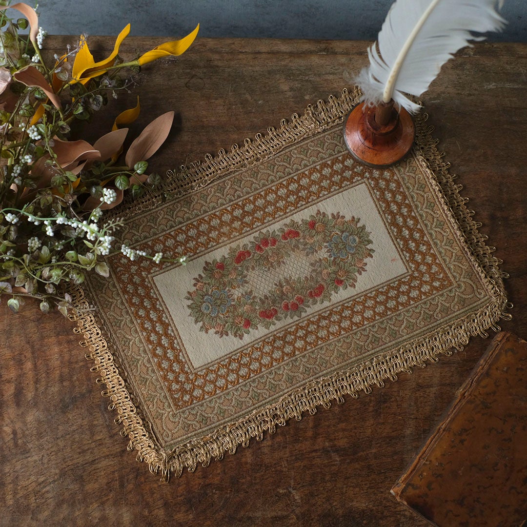 ヴィンテージテーブルセンター フリンジ付き ゴブラン織りミニタペストリー ベルギー