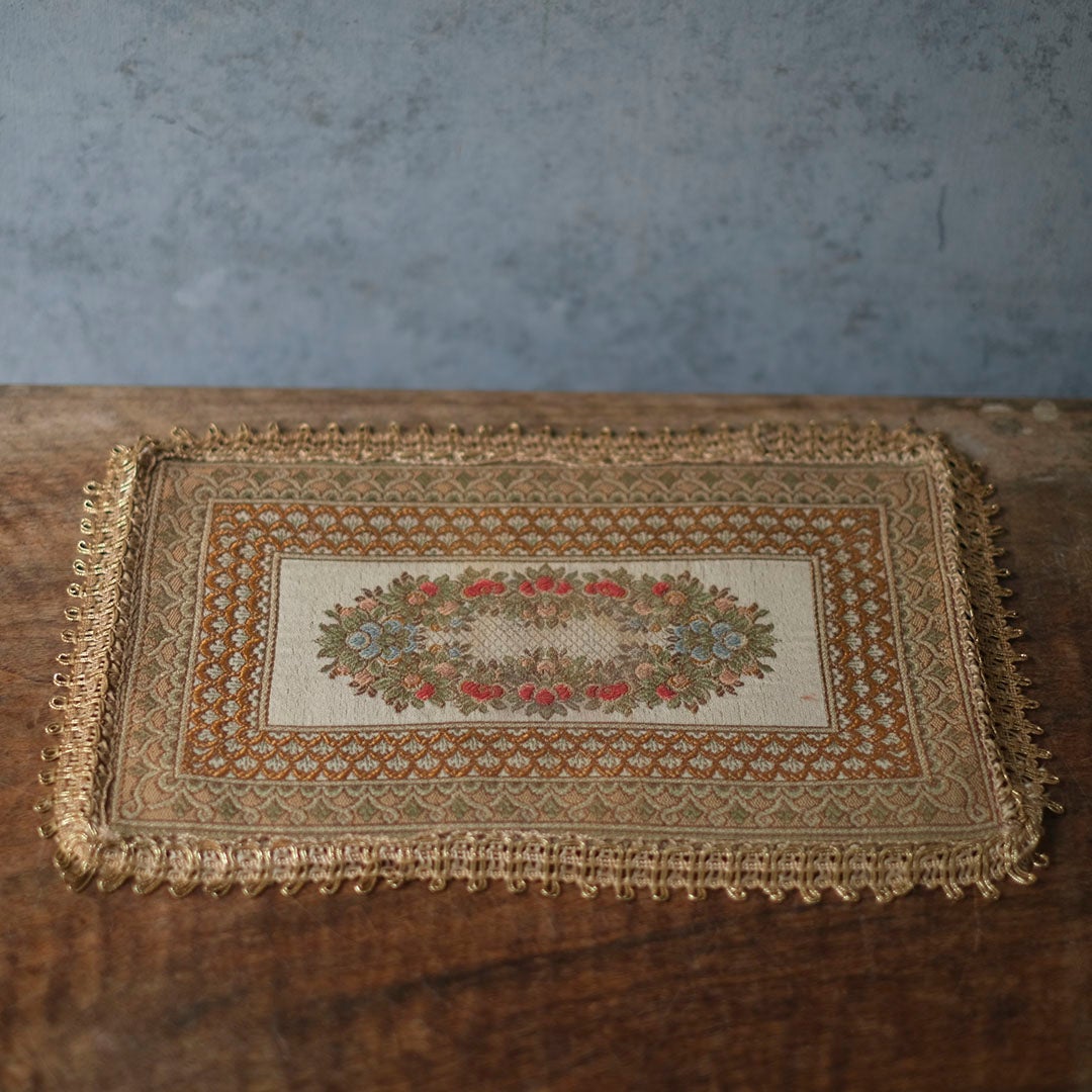 ヴィンテージテーブルセンター フリンジ付き ゴブラン織りミニタペストリー ベルギー３