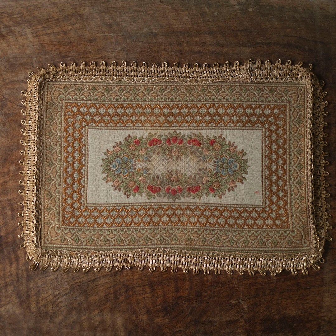 ヴィンテージテーブルセンター フリンジ付き ゴブラン織りミニタペストリー ベルギー４