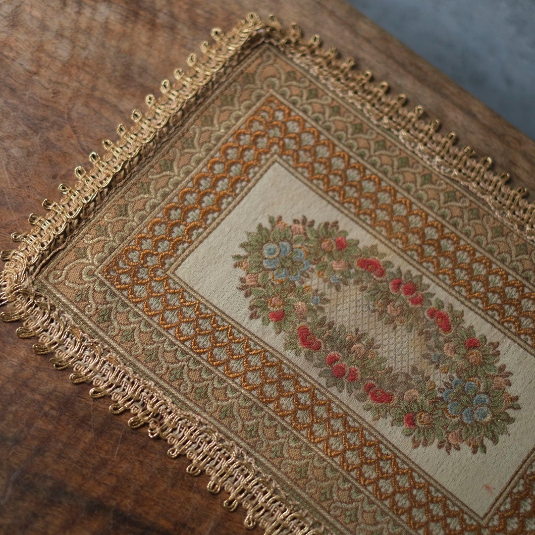 ヴィンテージテーブルセンター フリンジ付き ゴブラン織りミニタペストリー ベルギー５