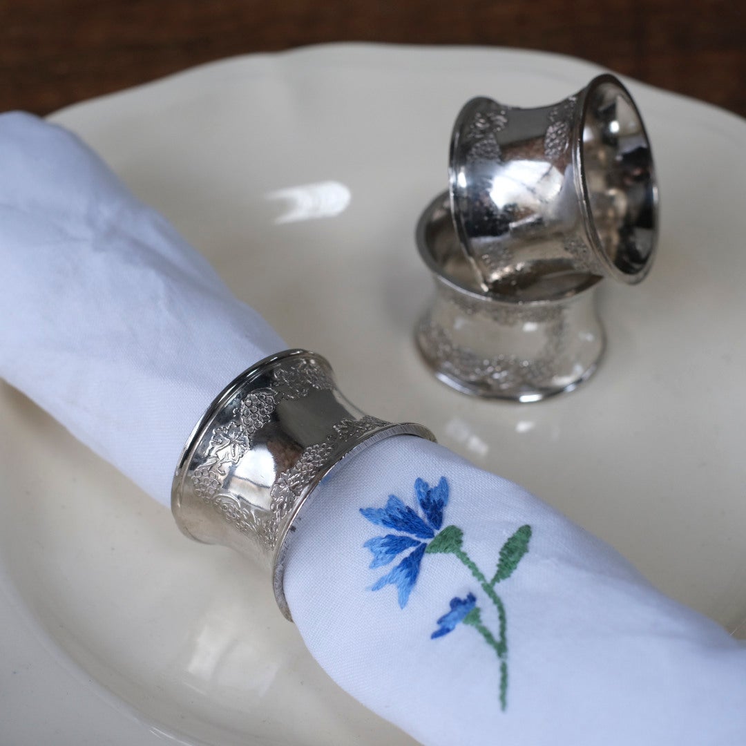 アンティーク ナプキンリング シルバープレート 4個セット ブドウ文様 鼓型 イギリス1