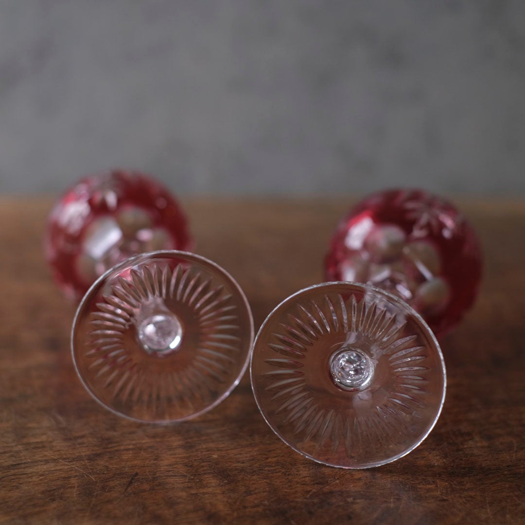 ヴィンテージ クリスタルワイングラス Nachtmann ナハトマン 葡萄と星のカット模様　ルビーレッド　ドイツ