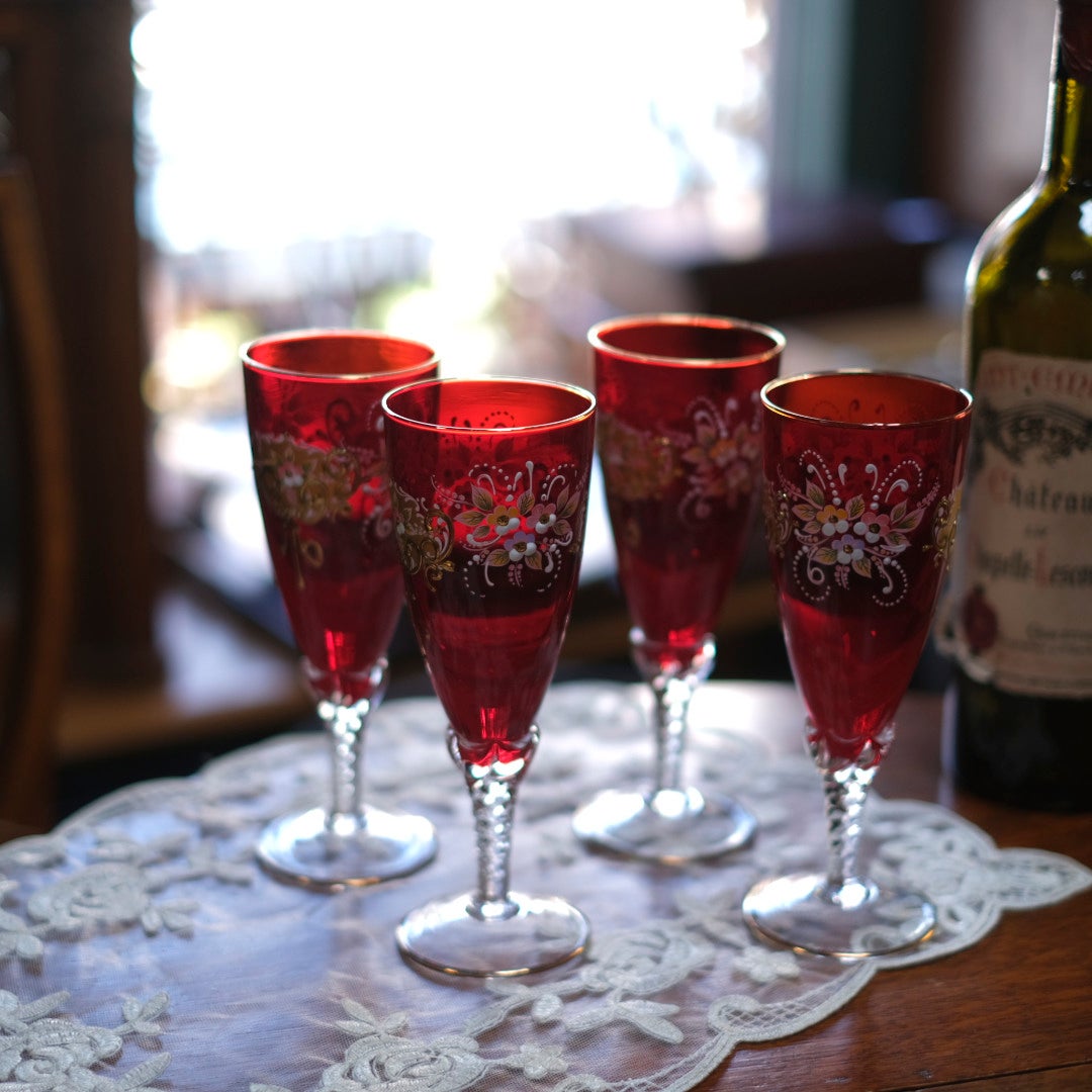 ヴィンテージグラス Paolo Rossi (パオロ・ロッシ) ムラーノグラス 小さなベネチアングラス ルビー イタリア1